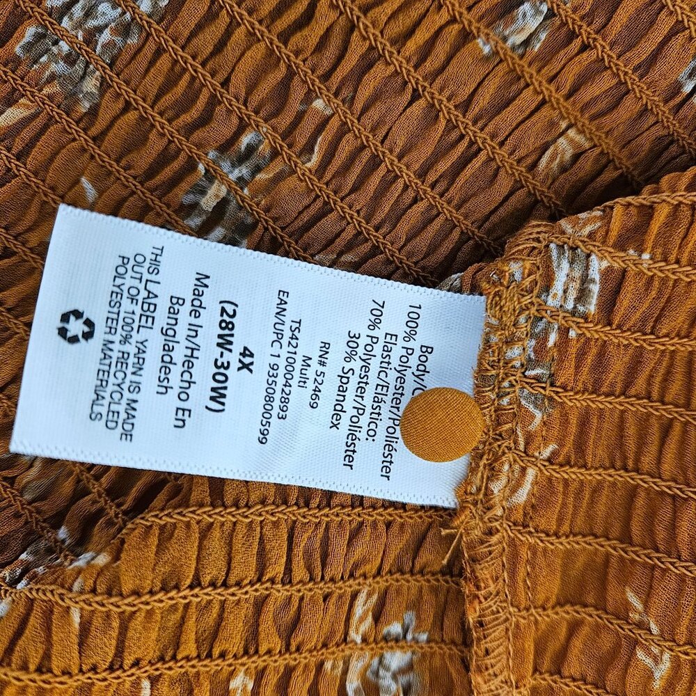 New Terra & Sky Plus Size 4X Long Sleeve Smocked Top Floral Print Mustard Yellow - Picture 11 of 12